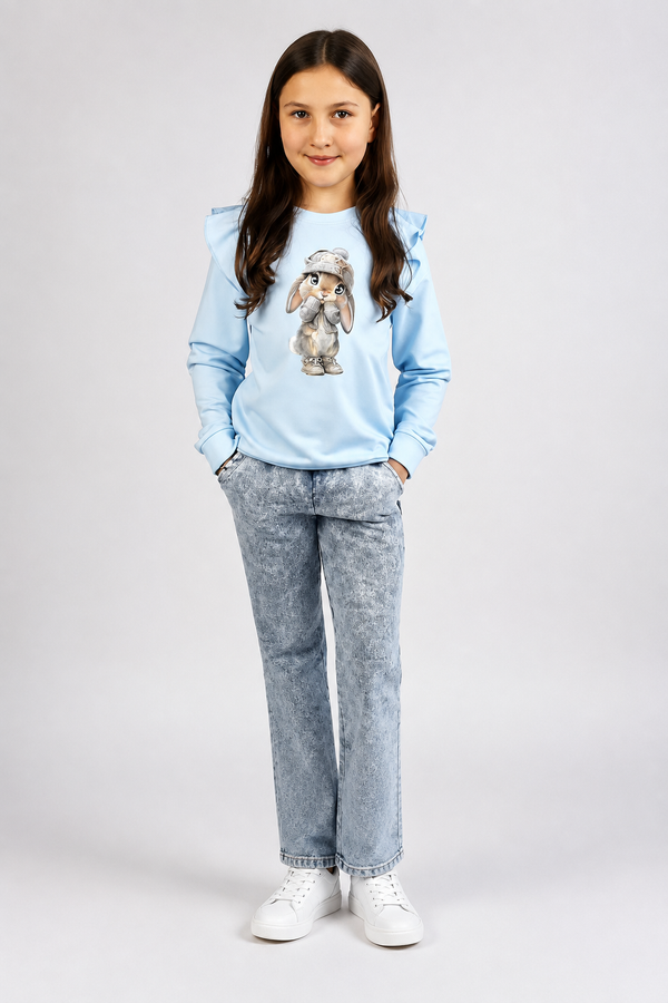 Bluza falbanka królik dziewczęca niebieski Bambola 6920-25826