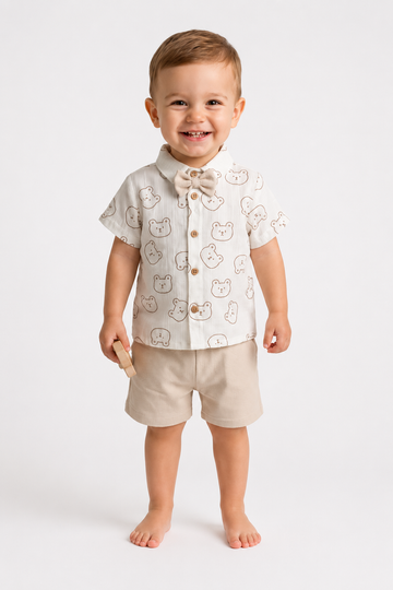 Komplet bawełniany chłopięcy beżowy Bip baby 7009-24526-1