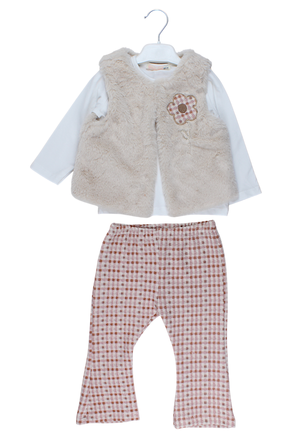 Komplet 3-częściowy z kamizelką futro dziewczęcy beżowy Baby Rose 7857-28825-1