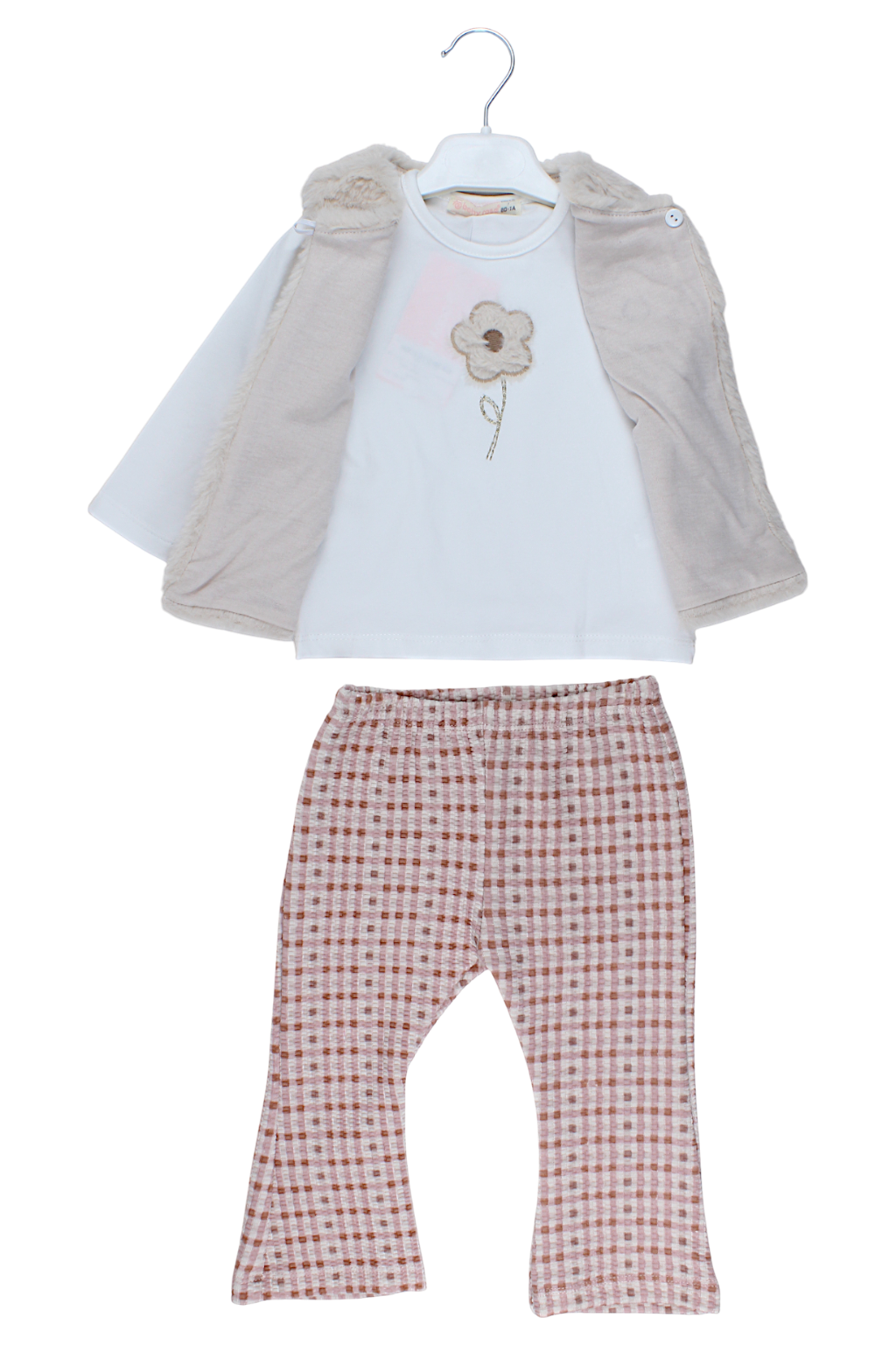 Komplet 3-częściowy z kamizelką futro dziewczęcy beżowy Baby Rose 7857-28825-1