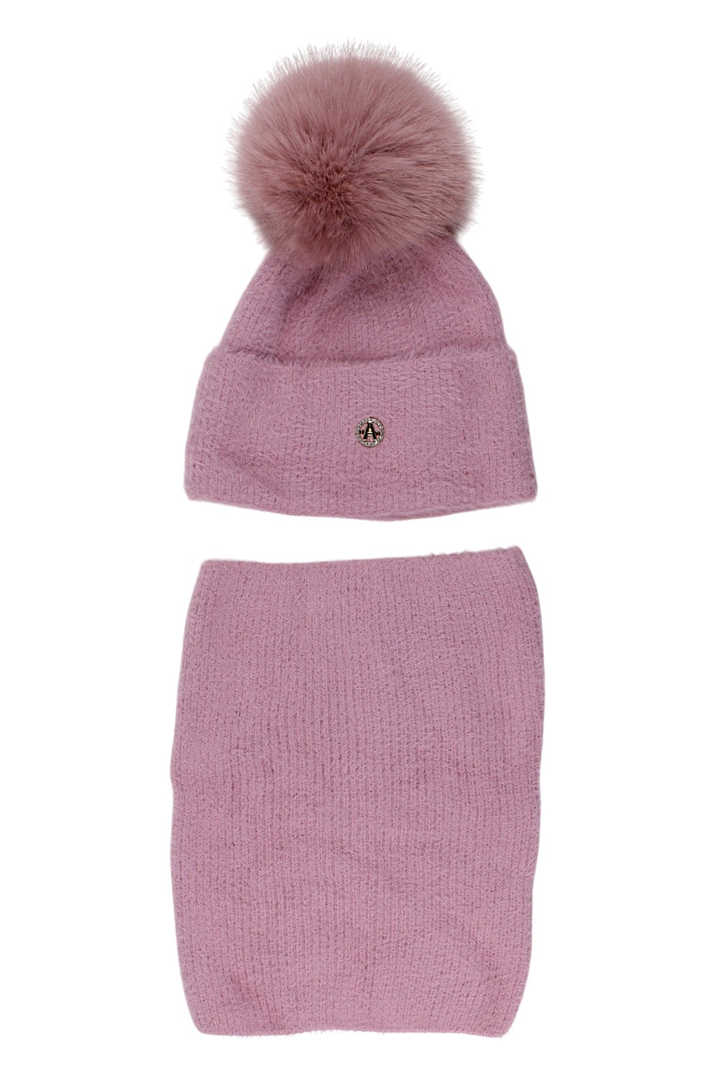 Komplet czapka komin dziewczęcy różowy Ambra 8108-221025