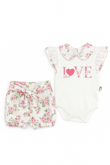 Komplet body i szorty dziewczęcy biały Murat Baby 9615-5625
