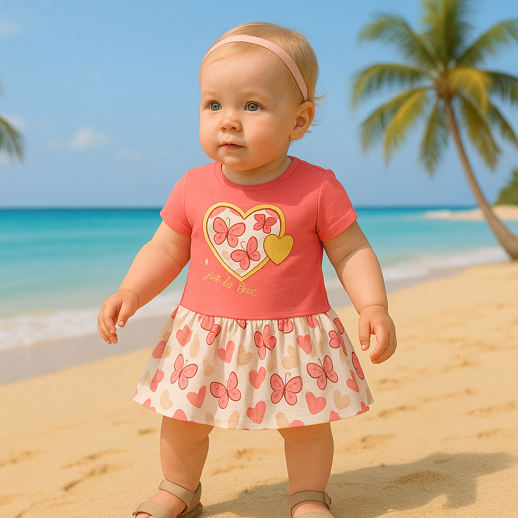 Cotton dress heart girl coral Mini Word 18178-13525-27