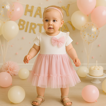 Pink ruffle dress for girls powder pink Guliwerkids 2820-6525-39