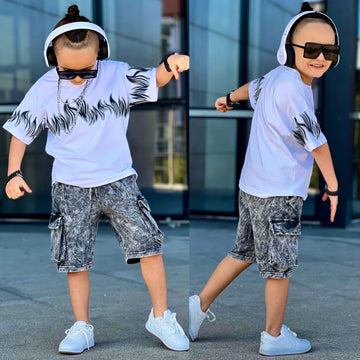 Komplet Bluzka Szorty chłopak szary 2029-7624 GKMOC -  - #tag1# - #tag2# - #tag3# - #tag4#