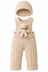 Ogrodniczki z czapką i misiem unisex beż Lux 6423-30926-1