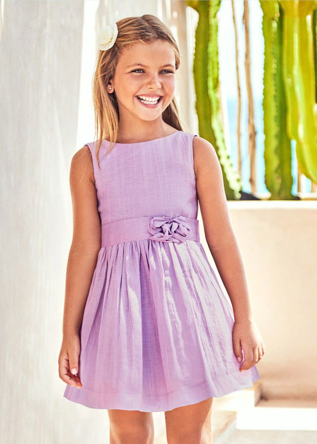 Mayoral 22-03910-010 Sukienka lniana dziewczynka 3910-10 liliowy -  - #tag1# - #tag2# - #tag3# - #tag4#