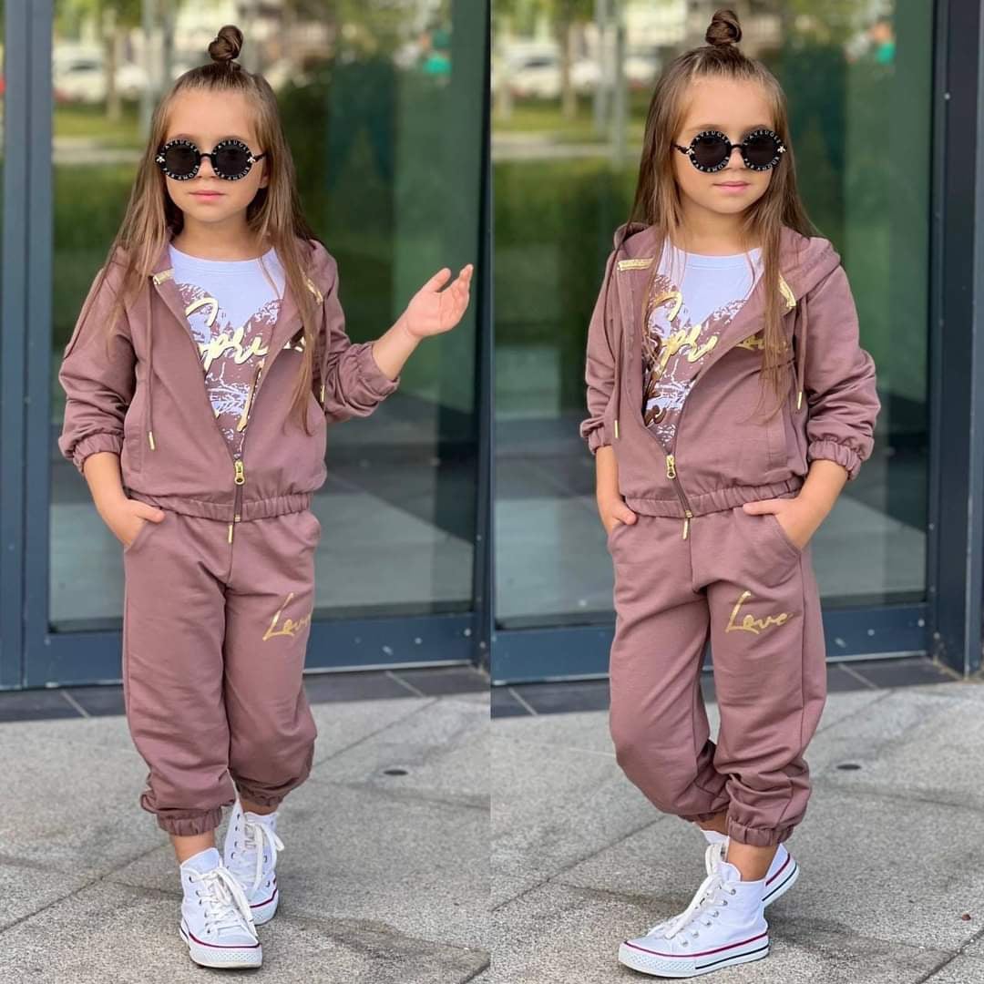 Dres cienki bluza bluzka i spodnie serce dziewczęcy brąz Bam Bam 6194-13924