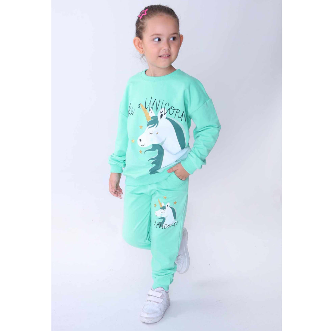 Tracksuit 2 pieces sweatshirt and pants girls green Stella Kids 914-71024