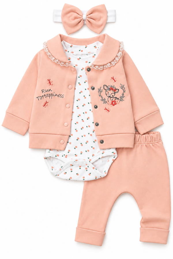 Komplet z jelonkiem z body 4 części dziewczynka morela Hopy kids 1046-30926-33