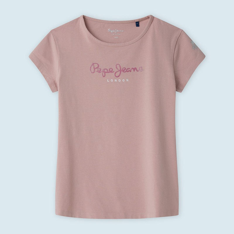 Pepe Jeans Koszulka z logo HANA GLITTER L/S junior dziewczyna PG501364-305 SOFT PINK -  - #tag1# - #tag2# - #tag3# - #tag4#