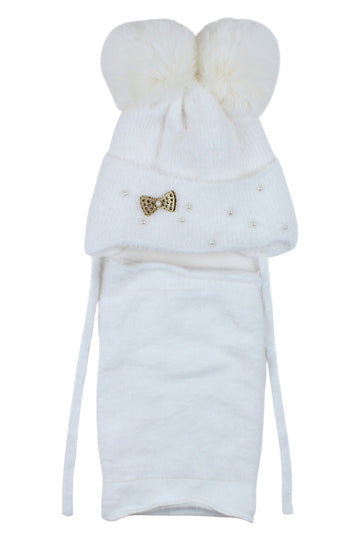 Komplet czapka i komin dziewczęcy kremowy Ambra A20-51125-28