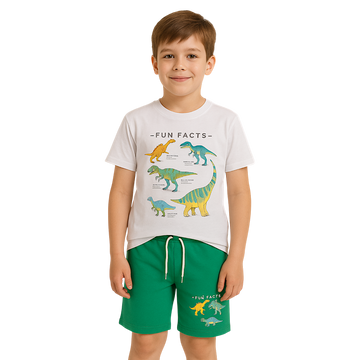 Komplet z szortami Dinozaury chłopięcy biały Ceo c-003-14525-3