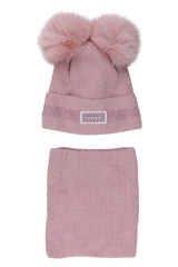Komplet czapka i komin dziewczęcy brudny róż Ambra J13-51125-5