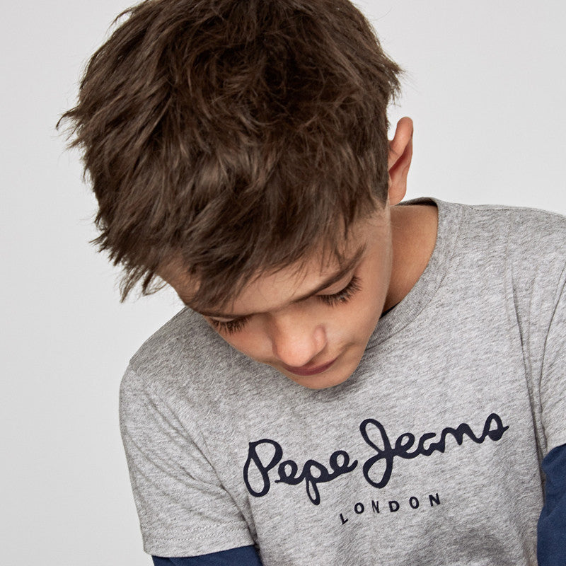 Pepe Jeans T-shirt basic z logo ART junior chłopak PB501228-933 GREY MARL