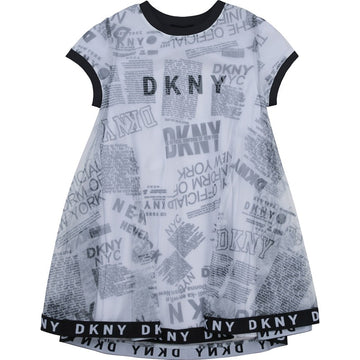 DKNY D32785-N50 girls dress, white and black