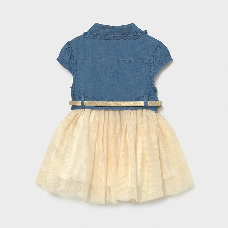 Girls' denim dress with tulle Mayoral 1989-5 Jeans/beige