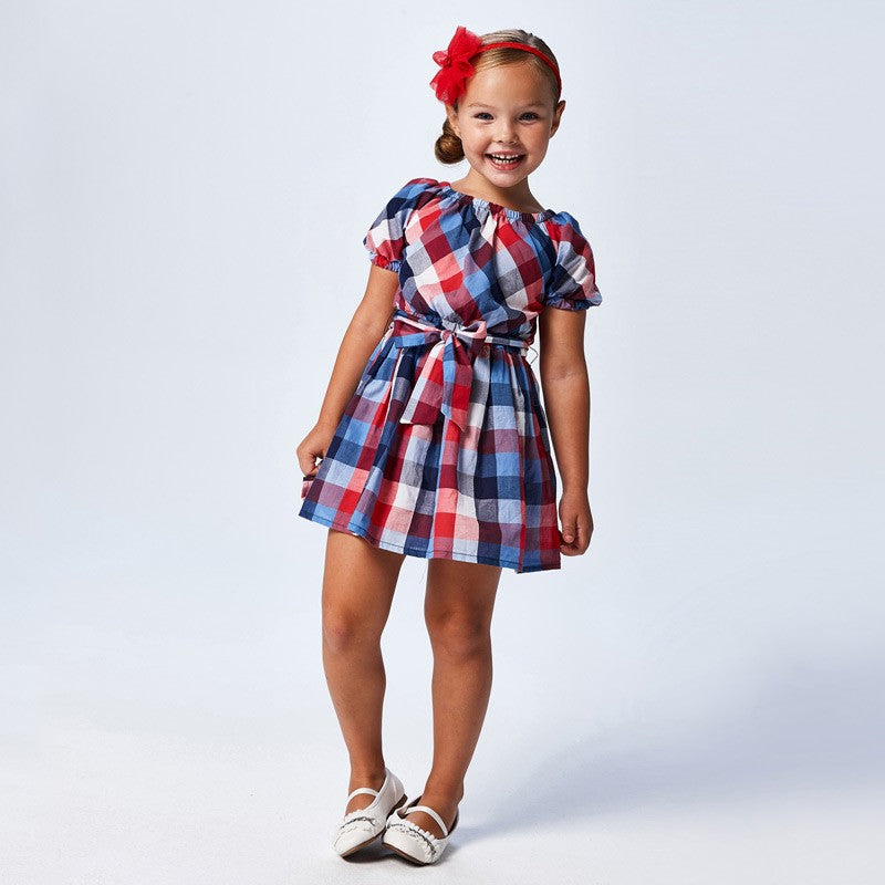 Mayoral 3948-3 red/blue checkered dress for girls