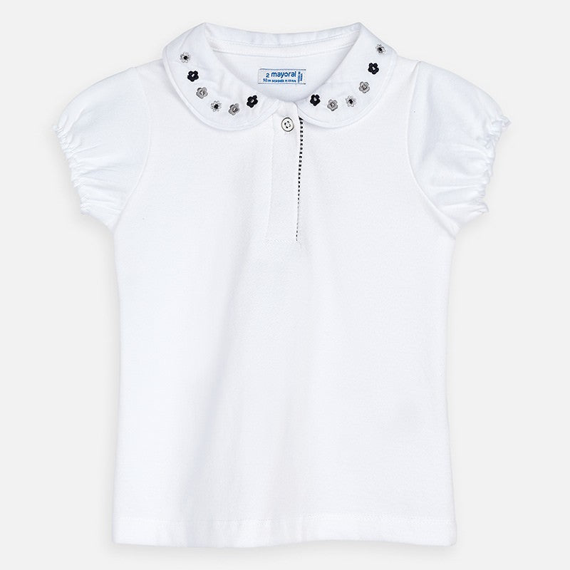 Cotton polo shirt with collar for girls Mayoral 3178-51 white