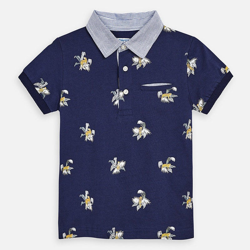 Boys' cotton polo shirt printed Mayoral 3146-14 navy blue