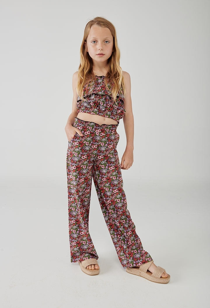 Floral pants for girls Boboli 414076-9783 color red