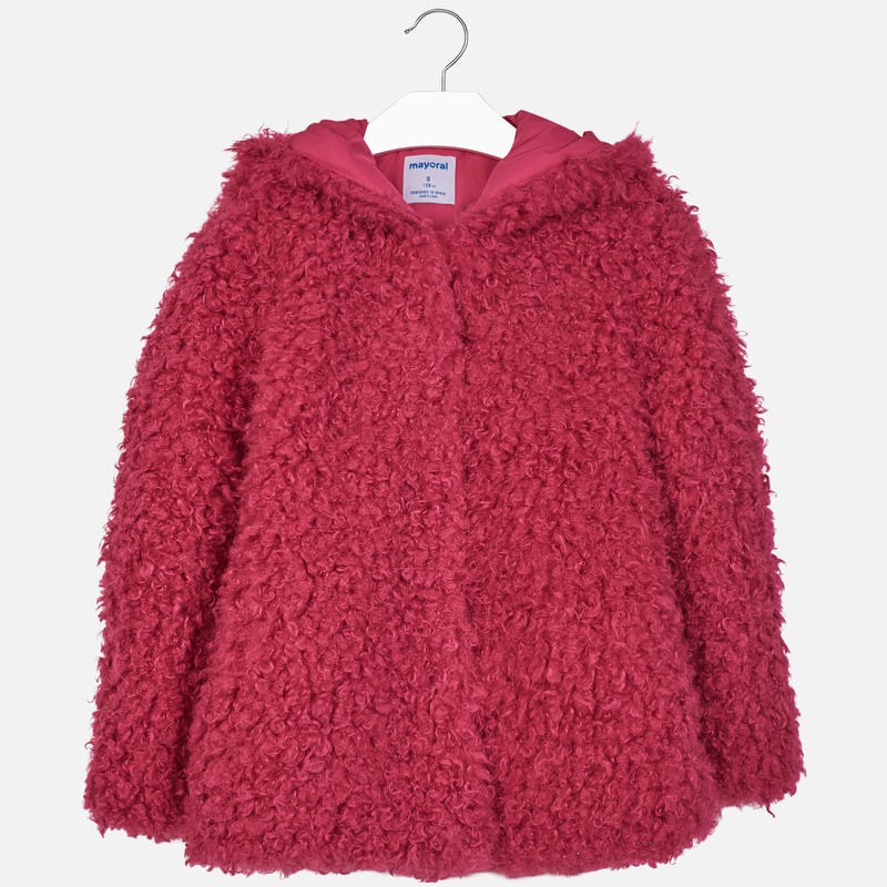 Girl's fur coat with hood Mayoral 7416-28 Fuchsia